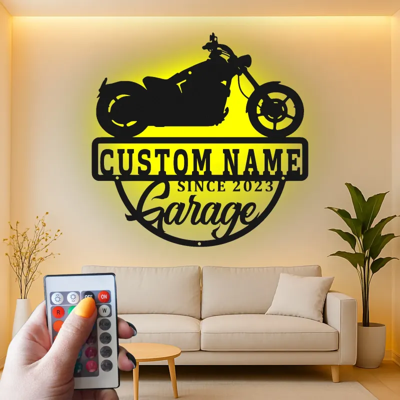 Cartel de metal LED personalizado de motocicleta, regalo de garaje para él, decoración de man cave