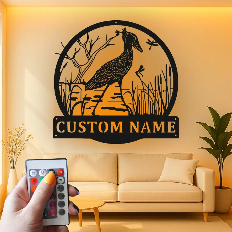 Enseigne héron en métal personnalisée | Décoration murale faune LED | Décor oiseau personnalisé pour amoureux de la nature | Enseigne cabane rustique