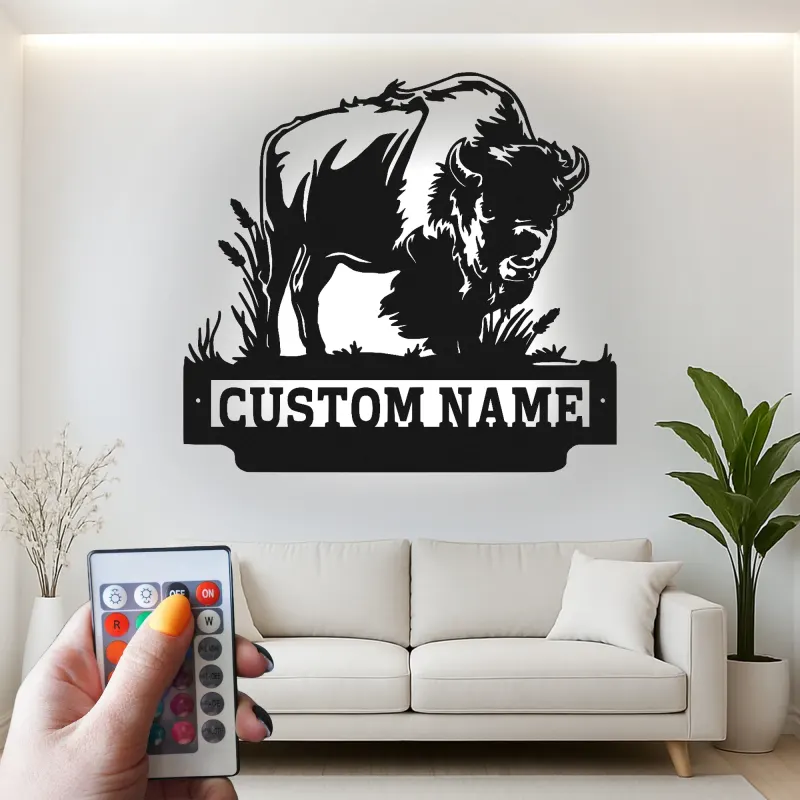 Custom Bison Led Light Metal Wall Art Personalized Wildlife Gift for Nature Lovers Rustic Home Decor 1