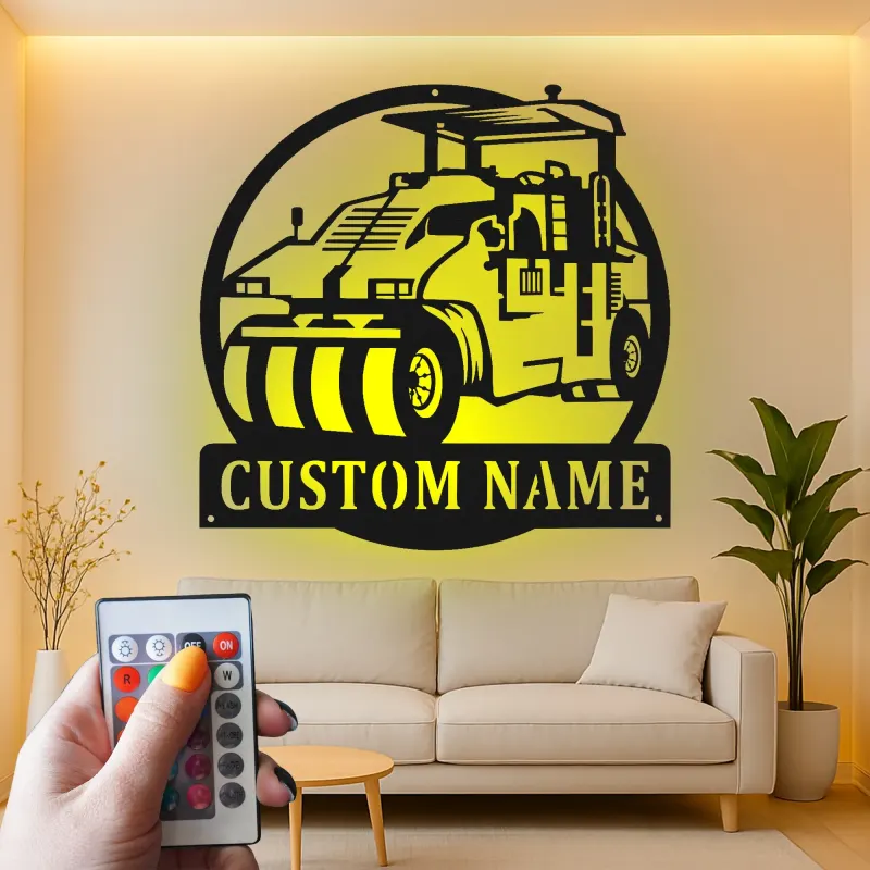 Señal LED de rodillo de carretera | Arte de vehículo de construcción personalizado | Regalo personalizado para operador | Decoración de equipo pesado