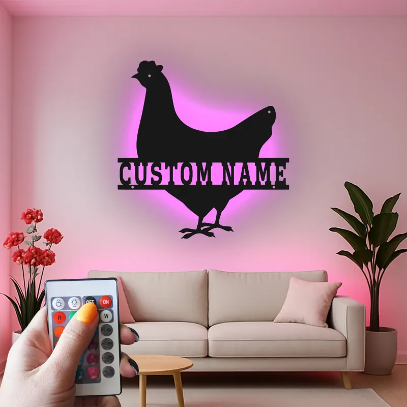 Cartel de metal LED Pollo Personalizado Regalo de Granja Decoración de Cocina o Jardín