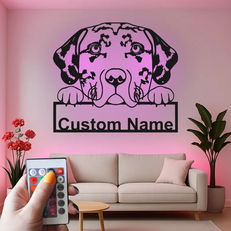 Personalisierte LED-Metall-Wandkunst für Catahoula-Leopard-Hunde – Geschenk für Haustiereltern, Deko für das Wohnzimmer