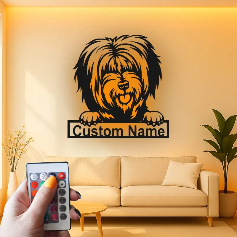 Cartel de metal LED de perro peludo personalizado, regalo para amantes de las mascotas, decoración para salón o espacio para mascotas