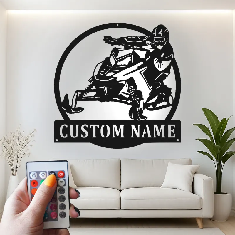 Insegna in metallo personalizzata per motoslitta | Arte murale LED personalizzata | Regalo per appassionati di sport invernali e decorazione per garage