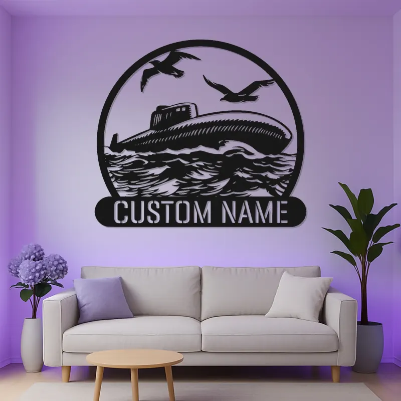 Personalisierte U-Boot Metall Schild | LED Nautische Wandkunst | Individuelles Navy Veteran Geschenk | Maritime Dekoration