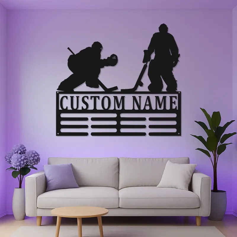 Cartel LED de jugador de hockey personalizado | Decoración mural de metal personalizada | Decoración para habitación infantil y regalo para deportistas | Luz RGB