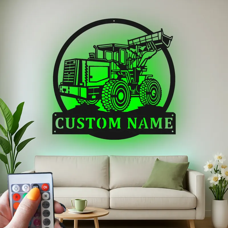 Custom Bulldozer Led Light Metal Wall Art Personalized Gift for Construction Enthusiast Garage or Office Decor 2