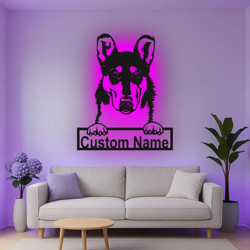 Décoration murale en métal LED personnalisée pour les amoureux des chiens - Berger Allemand 3