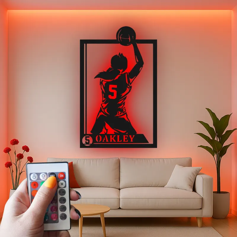 Cartel de metal LED personalizado de jugador de baloncesto - Regalo deportivo para atletas - Decoración de sala de juegos 2