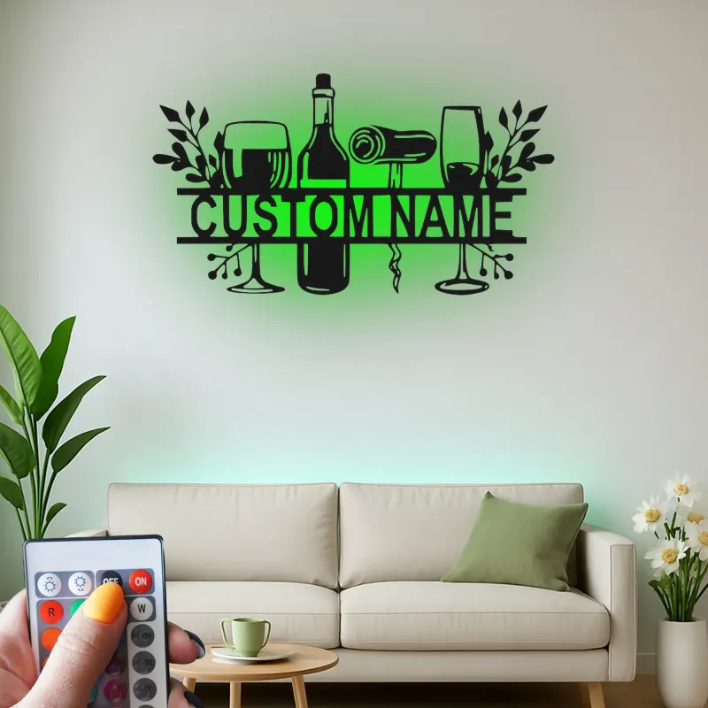 Custom Wine Bar Led Light Metal Wall Art Personalized Wine Lover Gift Kitchen or Home Bar Decor