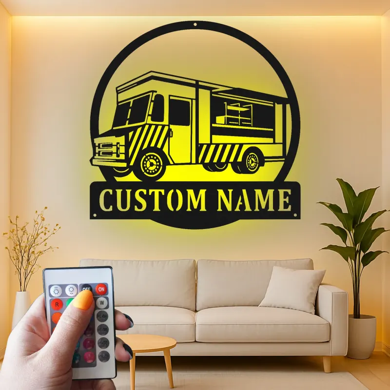 Insegna LED per food truck | Arte da parete in metallo su misura per ristoranti e cucine | Targa personalizzata con nome dello chef