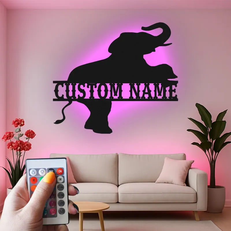 Custom Elephant Led Light Metal Wall Art Personalized Gift for Animal Lovers Nursery or Kids Room Decor 1
