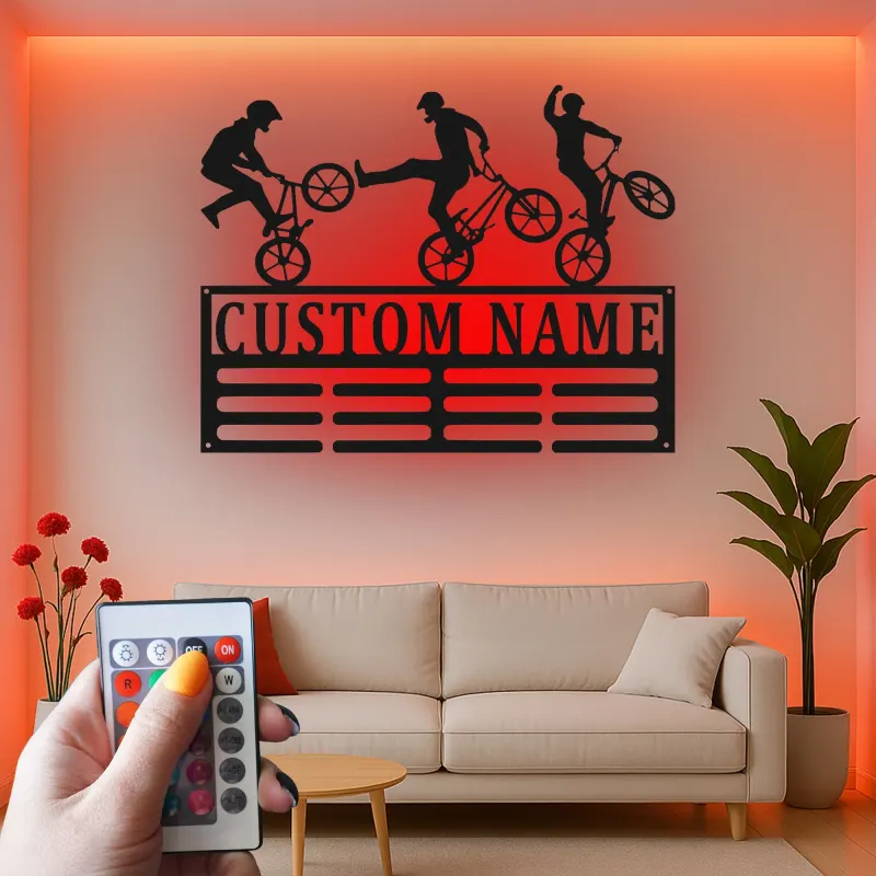 Personalisiertes BMX Radfahrer LED-beleuchtetes Metallschild Geschenk für BMX-Enthusiasten Spielzimmer oder Schlafzimmer Dekor
