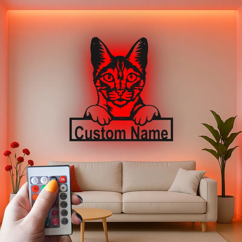 Custom Cat Led Light Metal Wall Art Personalized Gift for Cat Lovers Living Room or Bedroom Pet Decor