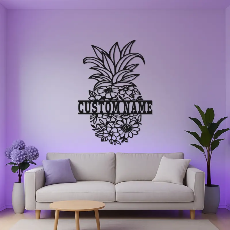 Insegna in metallo a forma di ananas personalizzata con LED | Arte murale floreale su misura | Decorazione tropicale per cucina e patio | Regalo originale per la nuova casa