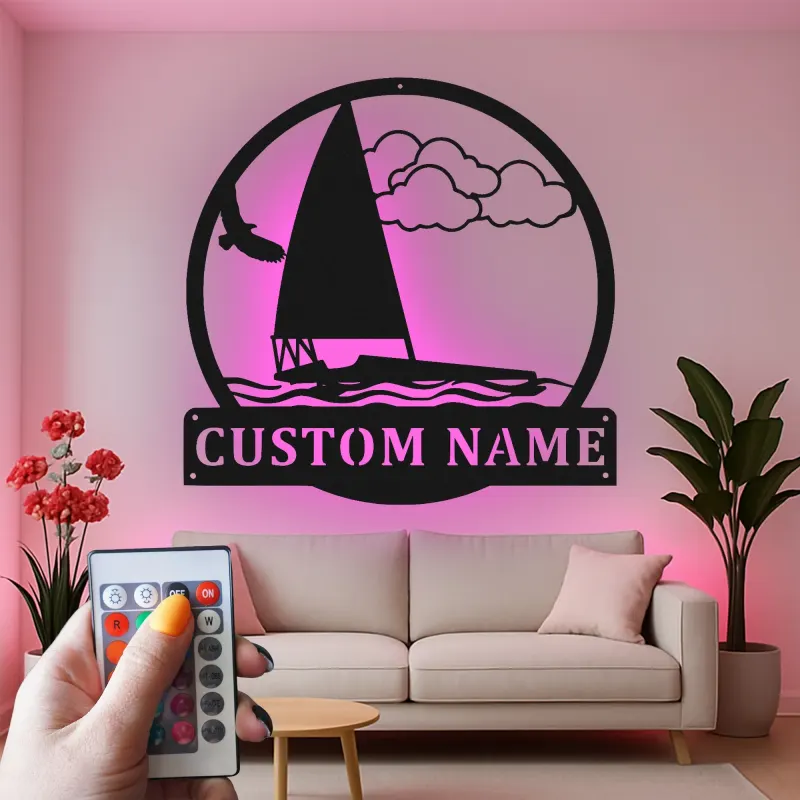 Custom Sailboat LED Sign | Personalized Metal Wall Art | Nautical Decor for Lake House | Sailor Gift