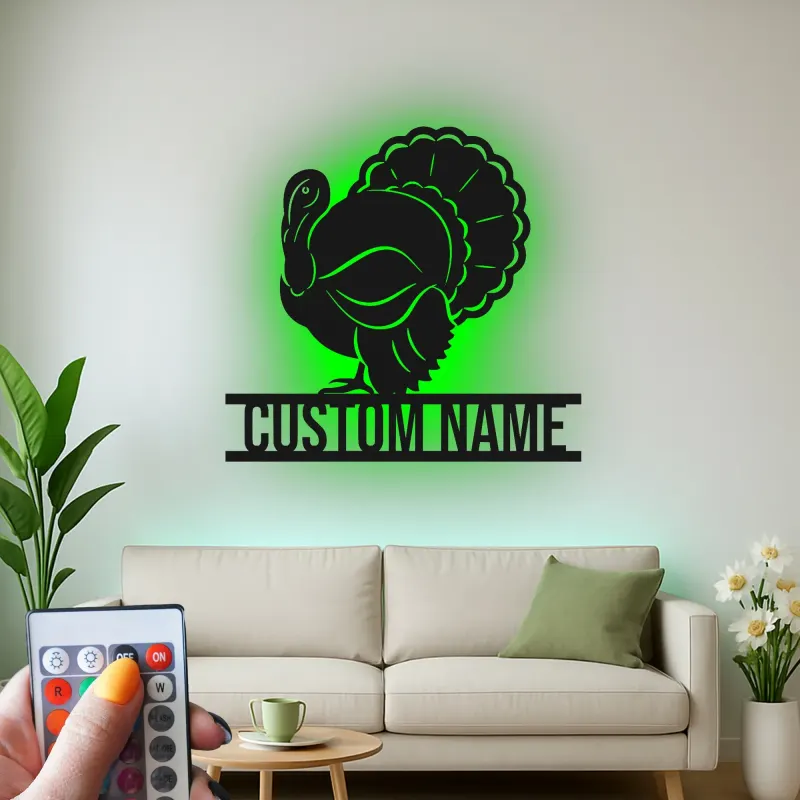 Cartel de metal LED personalizado de pavo para regalo de acción de gracias, decoración festiva para comedor