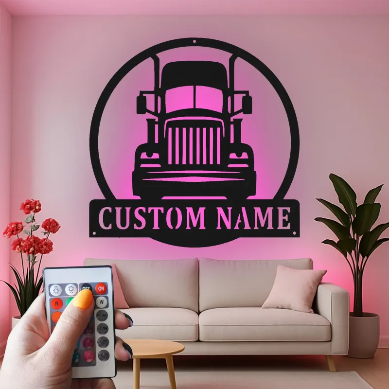 Custom Semi Truck Led Light Metal Wall Art Personalized Gift for Truckers Garage or Man Cave Decor 13