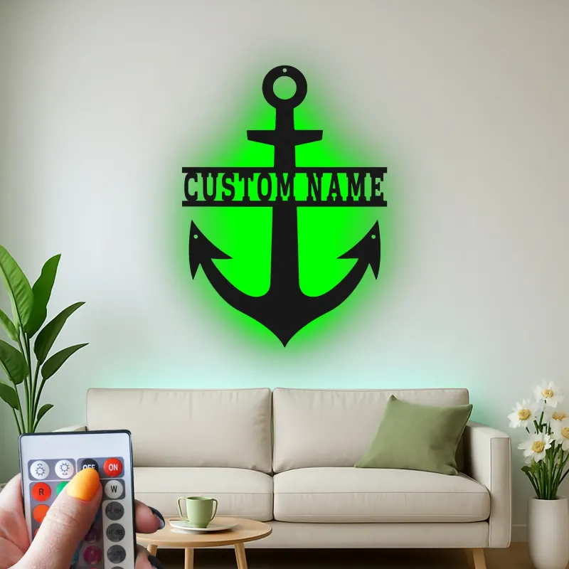 Insegna in metallo personalizzata con ancora e luce LED regalo nautico per amanti delle barche decorazione casa al mare