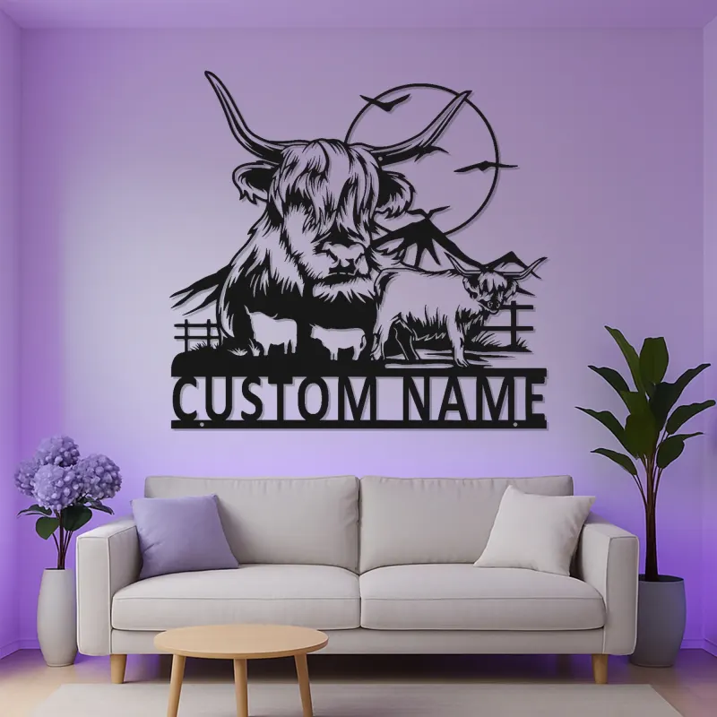 Highland Cow Metal Wall Art | Custom LED Sign for Farmhouse Decor | Personalized Ranch Home Gift for Cow Lovers