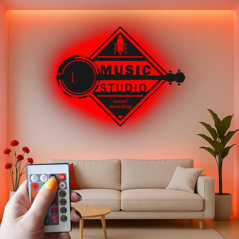 Insegna in metallo LED personalizzata per studio musicale - Regalo per musicisti, decorazione per studio di registrazione