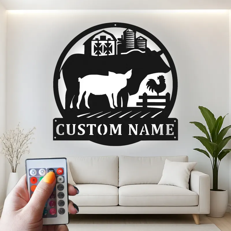 Cartel de metal LED personalizado con animales de granja, regalo para agricultores, decoración rústica de granja