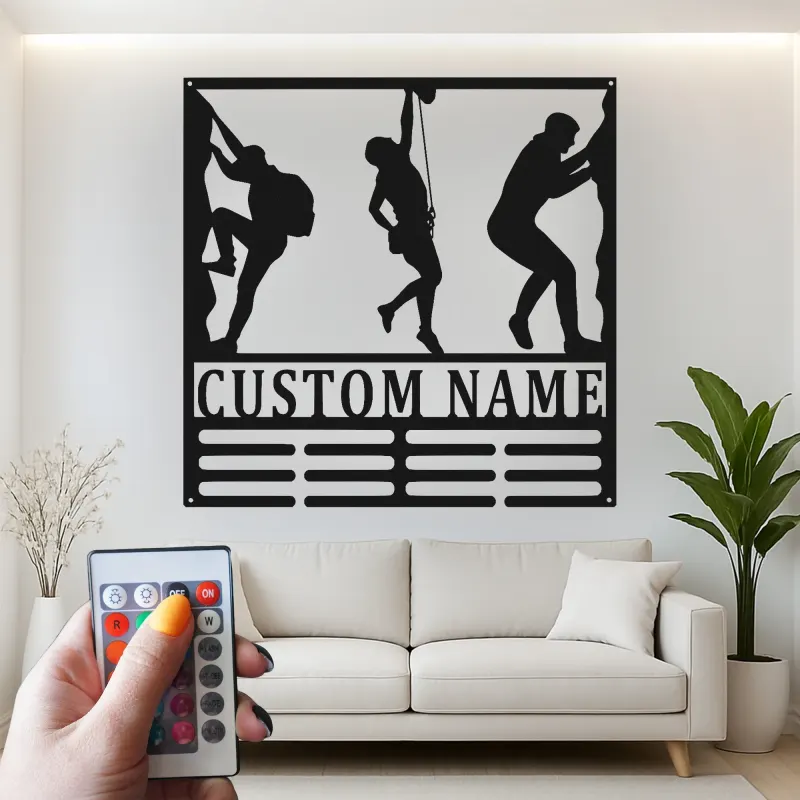 Arte in Metallo per Arrampicata su Roccia Personalizzata | Insegna Nome LED Personalizzata | Regalo per Amanti dell'Avventura e Decorazione per Palestra