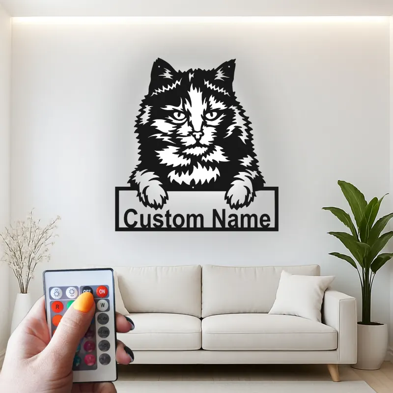Décoration murale en métal personnalisée en forme de silhouette de chat avec rétroéclairage LED - Cadeau pour les amoureux des animaux - Décor de salon