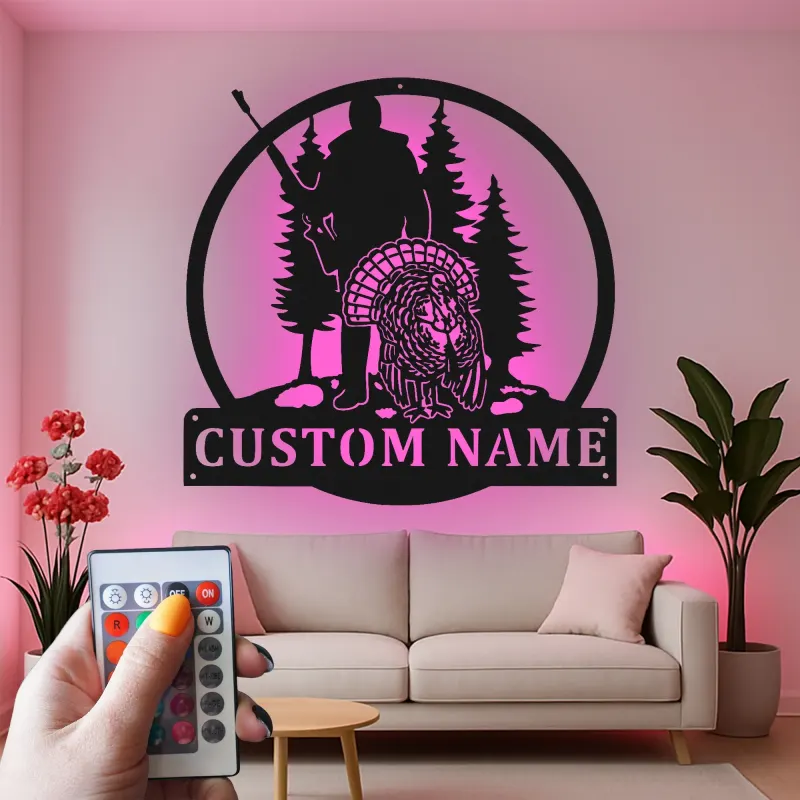 Insegna in metallo personalizzata per cacciatori e tacchini con luce LED regalo per appassionati di outdoor decorazione per cabin