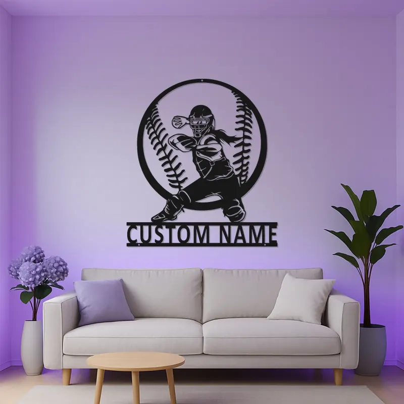 Softball Catcher LED Metal Art | Personalized Player Name Sign | Girls Sports Room Decor | Custom Athlete Gift