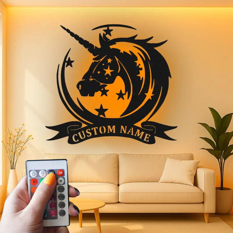 Cartel de metal LED personalizado de unicornio, regalo para decoración mágica de habitación infantil