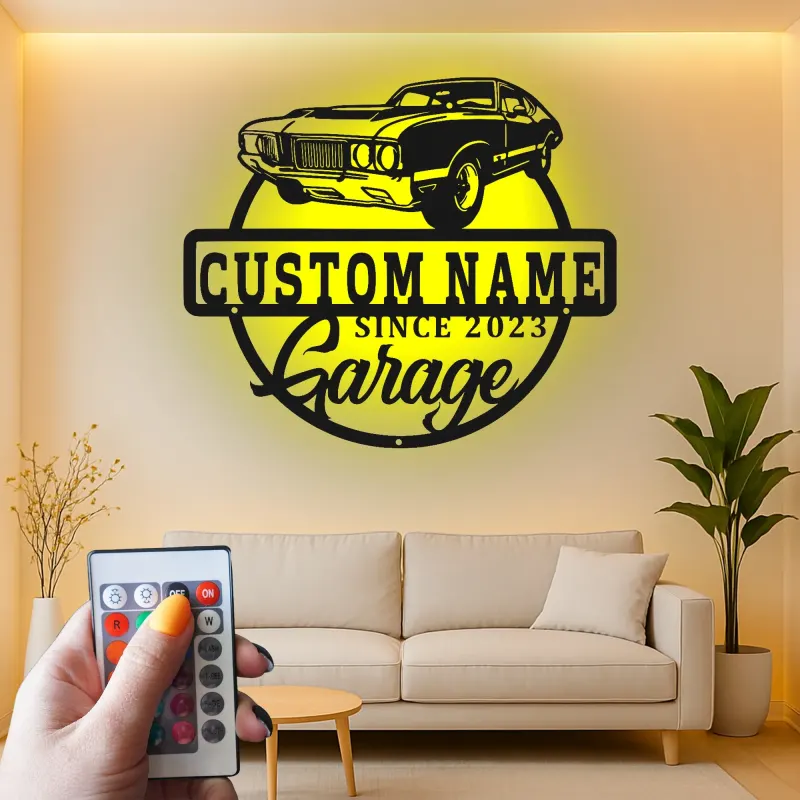 Insegna in metallo personalizzata con luce LED per auto classiche - Regalo per lui, decorazione automobilistica per man cave