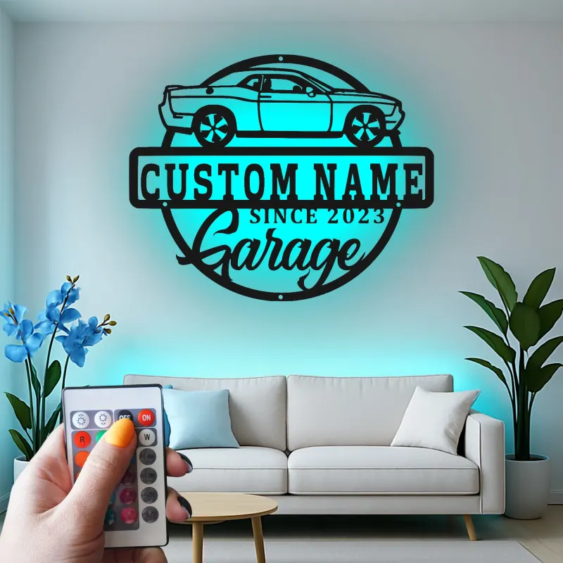 Cartel de metal LED de coche deportivo personalizado Regalo para entusiasta de coches Decoración de garaje Señal