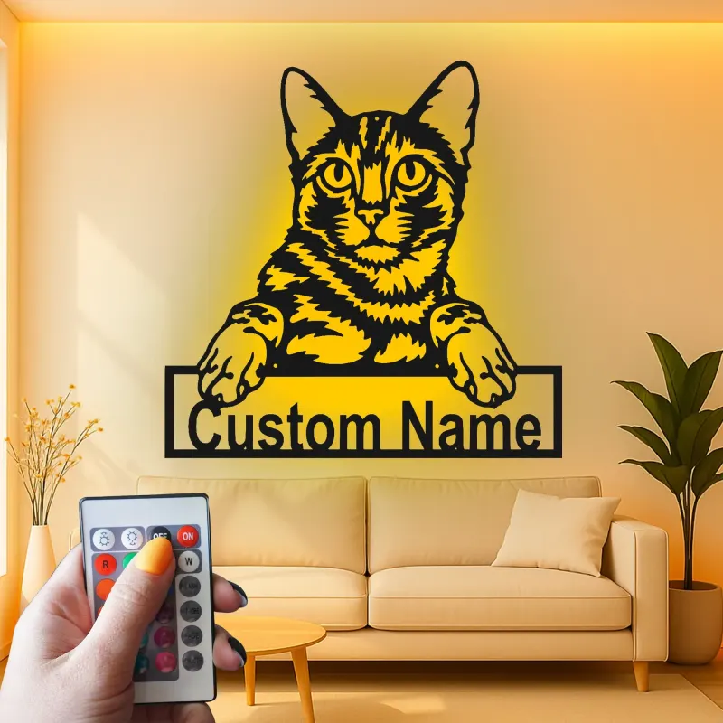 Personalisierte LED-Metall-Wandkunst mit Katze – Geschenk für Tierliebhaber, Deko für Schlaf- oder Wohnzimmer 2