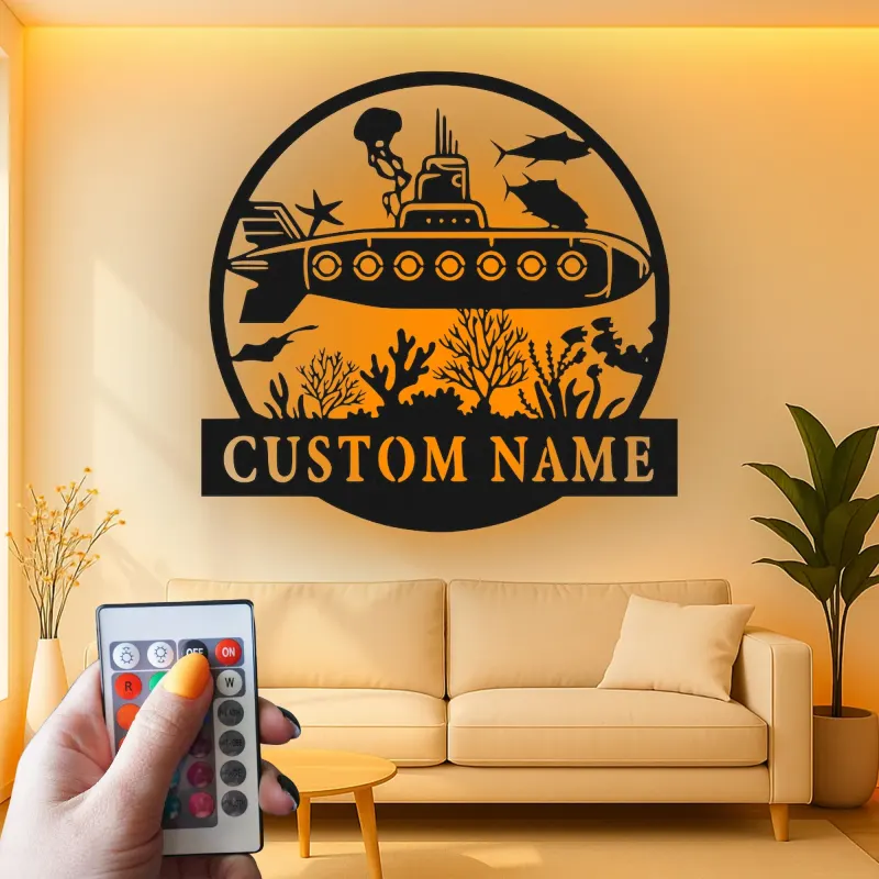 Custom Submarine LED Metal Wall Art | Personalized Nautical Sign | Ocean Lover & Diver Gift | Underwater Sea Decor