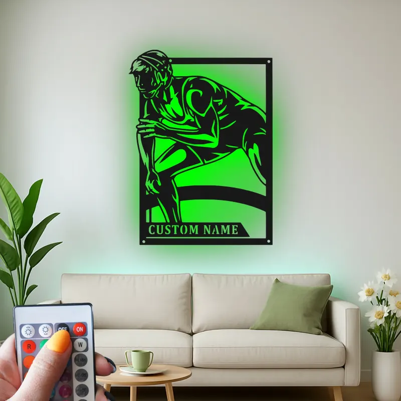 Custom Wrestler Led Light Metal Wall Art Personalized Gift for Athletes Gym or Sports Room Decor