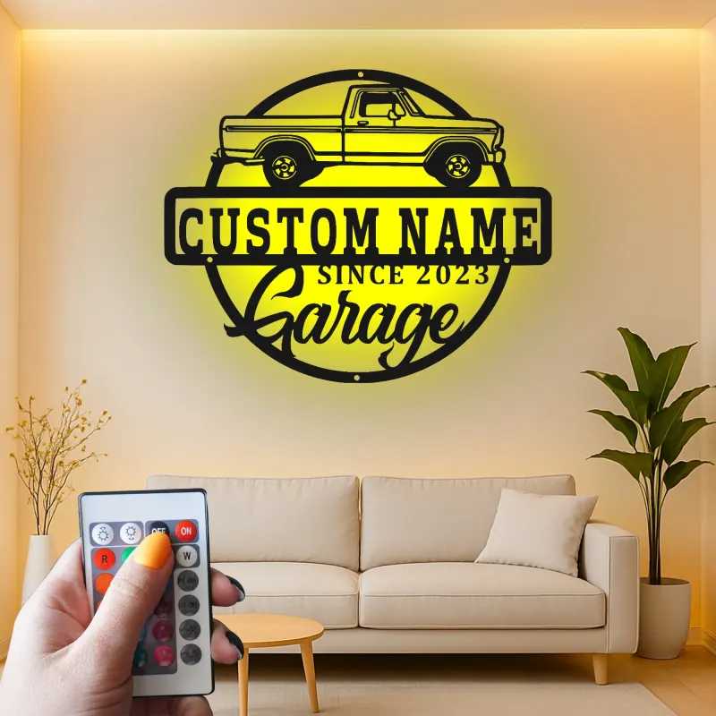 Personalisierte LED-Lichtsignatur für Lkw | Metall-Wandkunst für die Garage | Vintage Man Cave Dekor | Geschenk für Auto-Enthusiasten