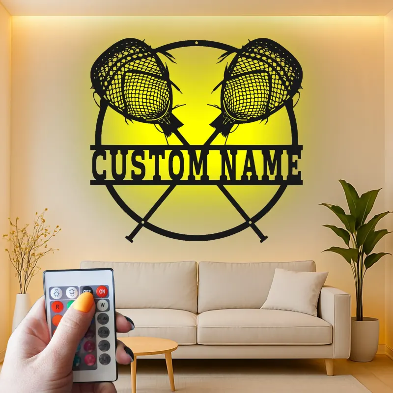 Personalisierte Lacrosse-Sticks LED-Leuchte | Personalisiertes Metallschild | Sportdekoration für Spieler, Trainer & Jugendzimmer