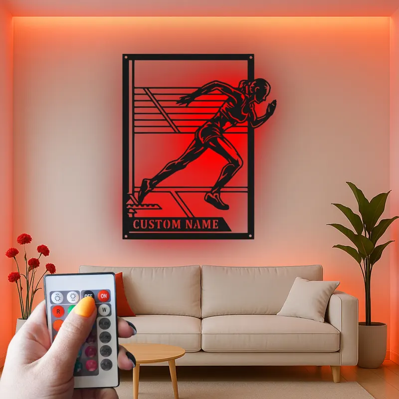 Personalized Runner Metal Sign | LED Track and Field Wall Art | Custom Sprinter Name Decor | Gift for Athlete