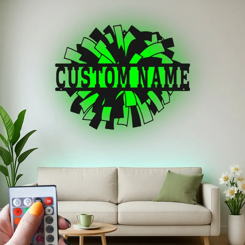 Insegna in metallo LED a pom pom di cheerleading regalo personalizzato per cheerleader decorazione camera o sala giochi