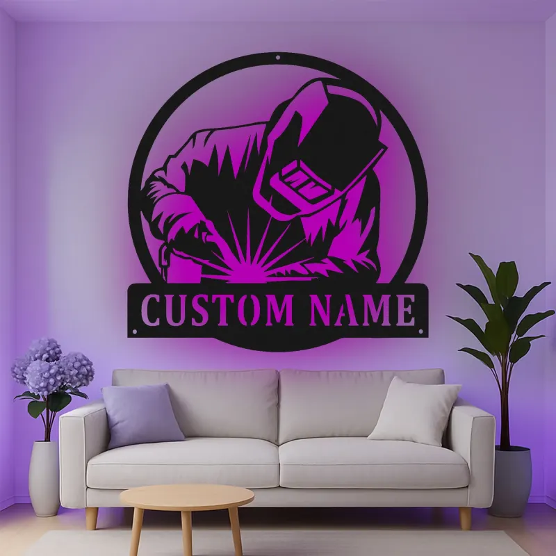 Décoration murale en métal LED personnalisée pour soudeurs - Cadeau pour la décoration de garage ou d'atelier 1