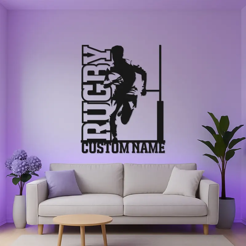 Custom Rugby Player LED Metal Sign | Personalized Athlete Name Light | Sports Game Room Decor | Gift for Coach or Rugby Fan
