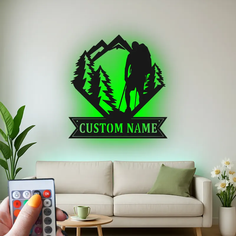 Cartel de metal personalizado de senderismo con LED | Decoración de montaña personalizada | Letrero regalo para amantes del aire libre
