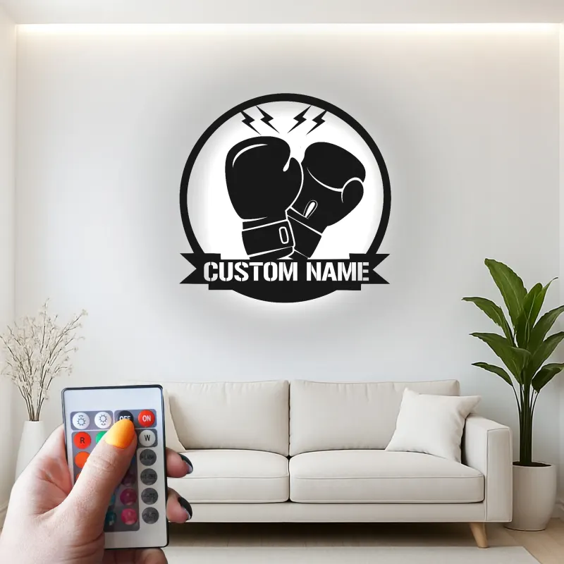 Cartel de metal LED de guantes de boxeo personalizado regalo para boxeadores, gimnasio o decoración de cueva de hombre 2