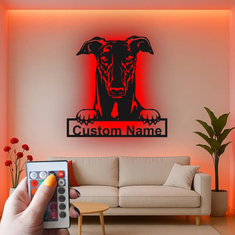 Insegna in metallo LED personalizzata per amanti dei cani con Greyhound - Regalo per la sala da pranzo