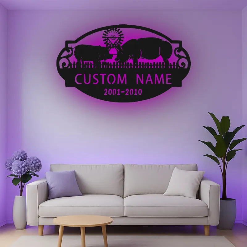 Cartel de metal LED de granja de cerdos personalizado Regalo para agricultores Decoración rústica de granero