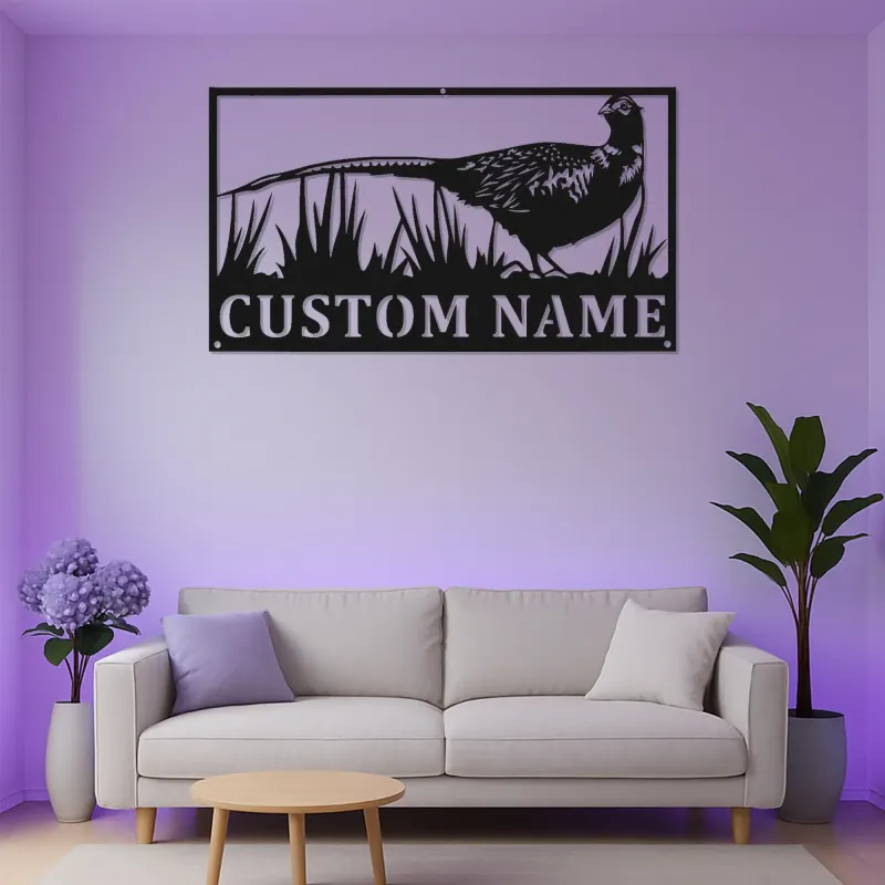 Fasan Metall Wandkunst | Personalisiertes LED-Schild für die Hütte | Individuelles Geschenk für Jäger & Lodge-Dekor