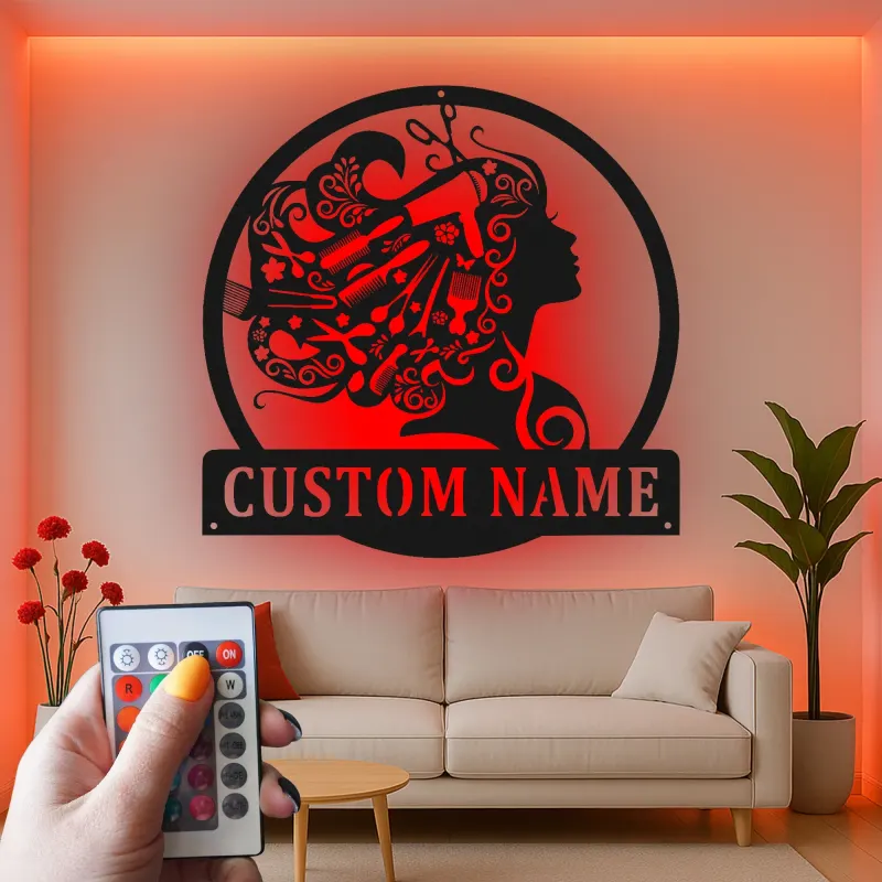 Hair Stylist LED Sign | Custom Metal Salon Decor | Personalized Barber Shop Wall Art | Beauty Studio Gift