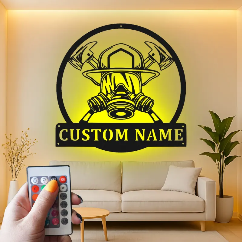 Personalized Firefighter LED Sign | Custom Metal Wall Art for Fire Station | Fireman Retirement Gift