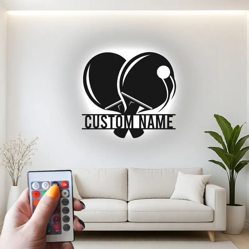Personalized Ping Pong Paddle Sign | LED Metal Wall Art | Custom Table Tennis Gift | Game Room Decor